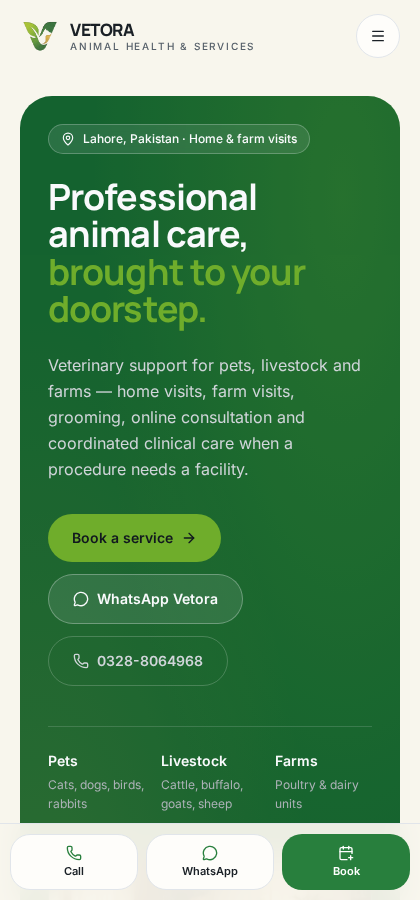 Vet'aura Animal Health & Services — Homepage — mobile